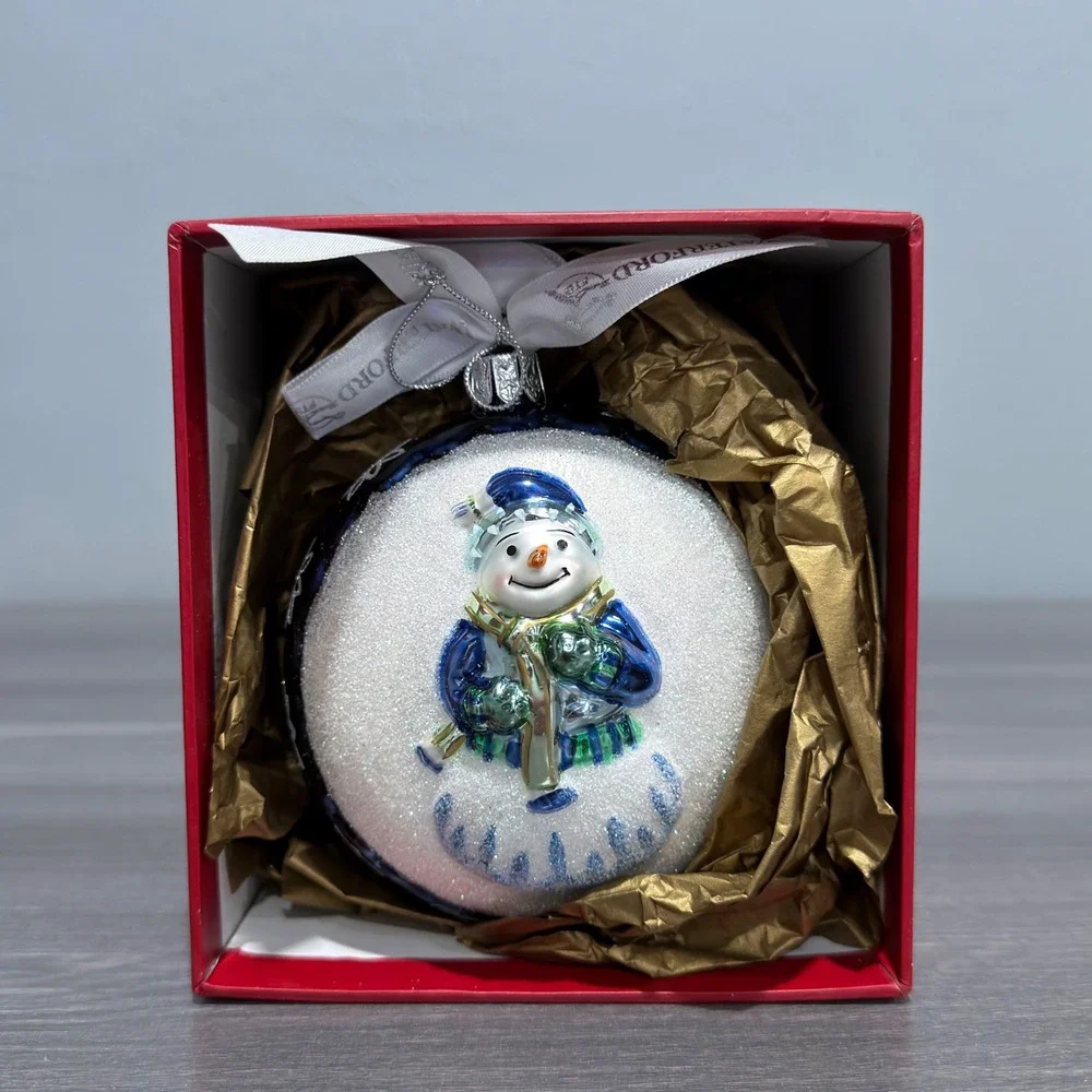 Waterford Holiday Heirlooms Snowman Glass‎ Ornament Cobalt Blue Silver Glitter
